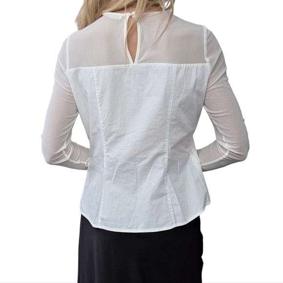 Anne Fontaine Sheer Pleated Corset-Style Blouse – Ivory Mesh Top Size 40 - Picture 7 of 11